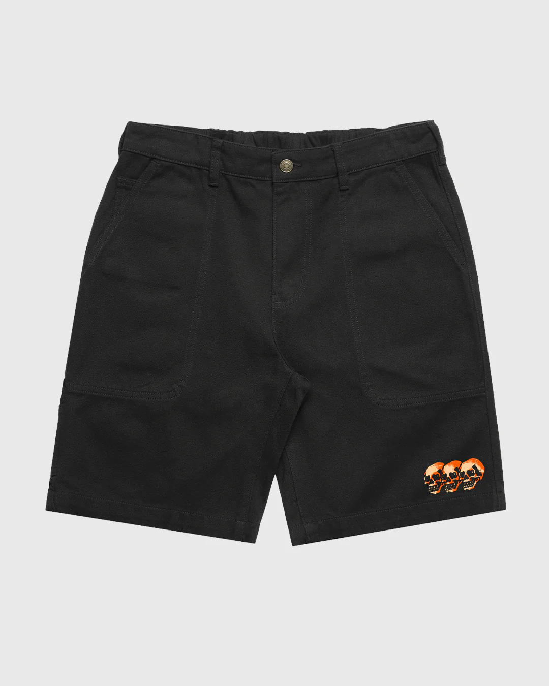 3 Skulls Canvas Shorts Black