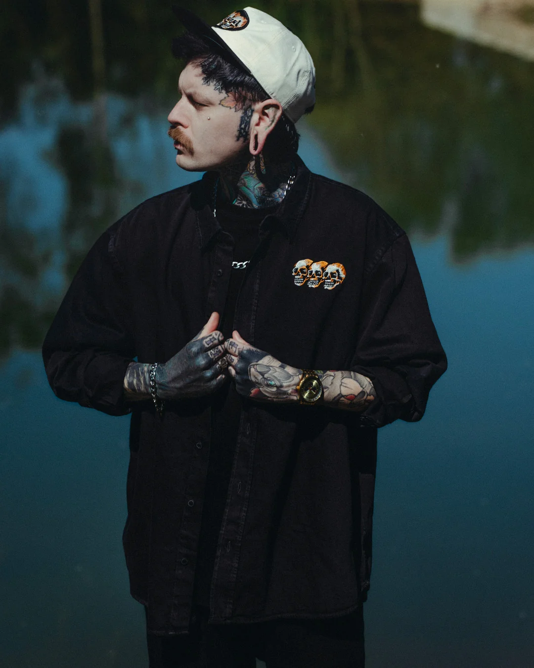 3 Skulls Washed Cord Overshirt Black - Image 3