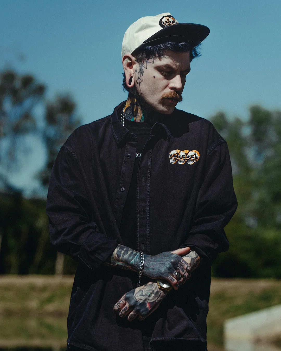 3 Skulls Washed Cord Overshirt Black - Image 4