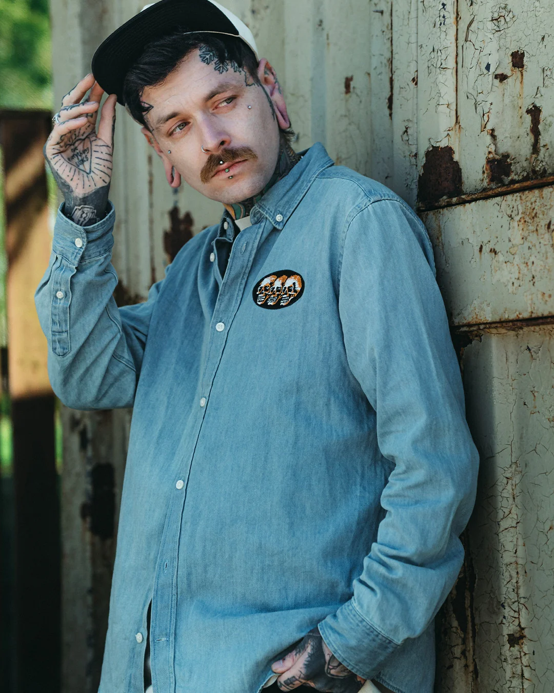 3 Skulls Washed Light Denim Shirt - Image 4
