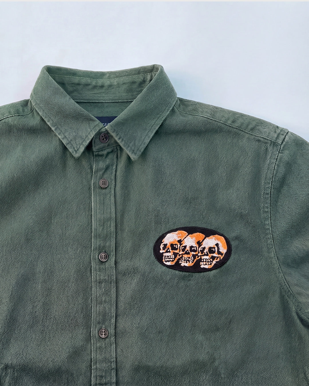 3 Skulls Washed Forest Green Work Shirt - Image 7