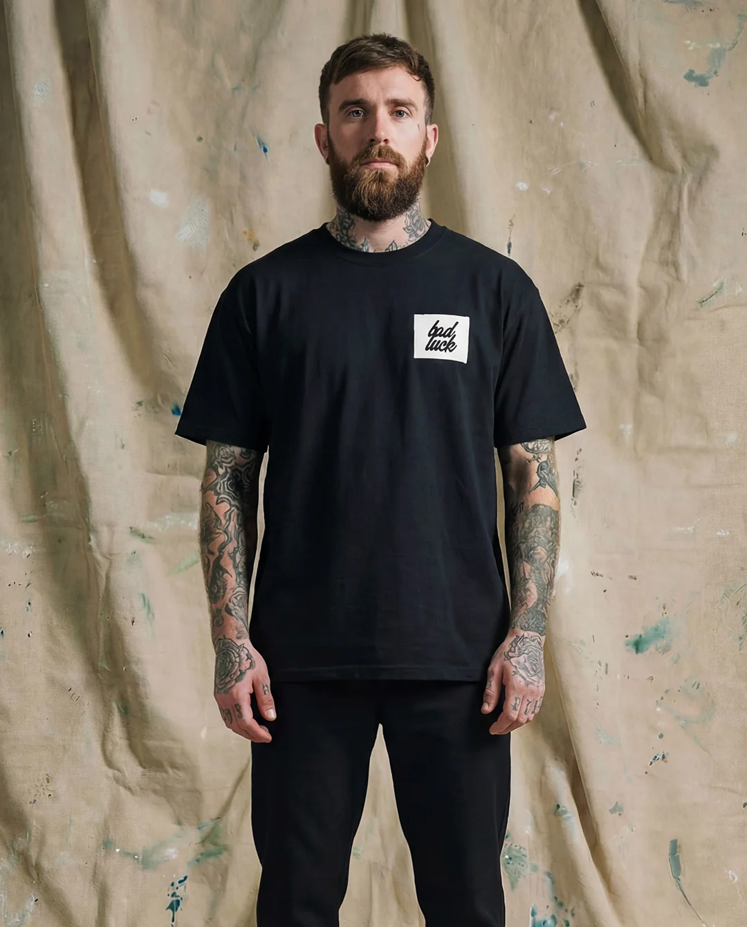 Bad Luck White Print Ultra Heavy Tee Black - Image 4