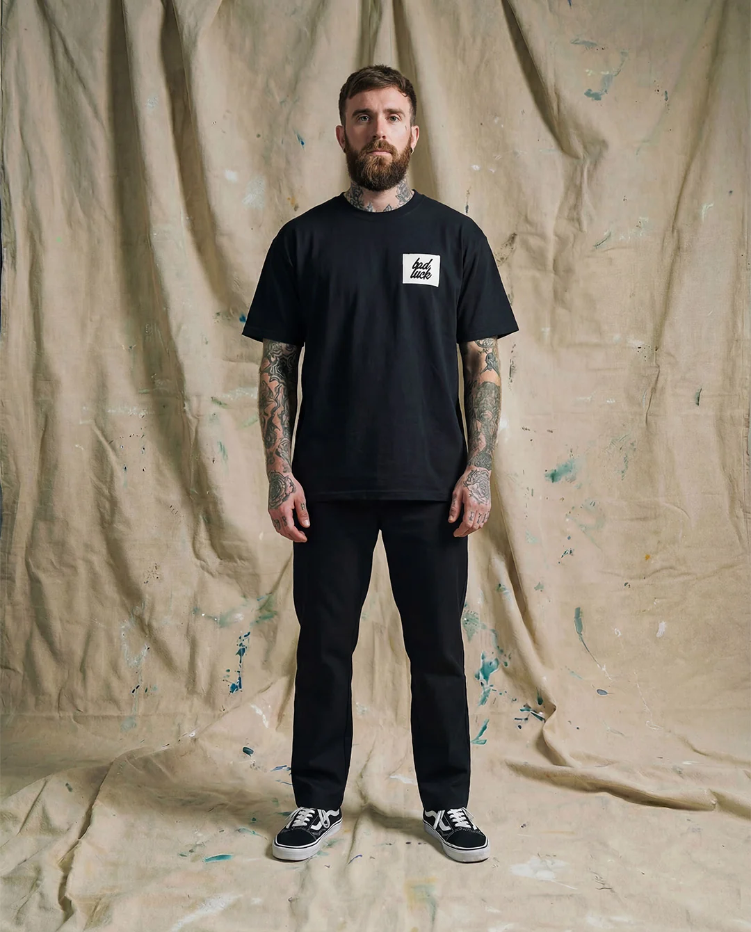 Bad Luck White Print Ultra Heavy Tee Black - Image 6