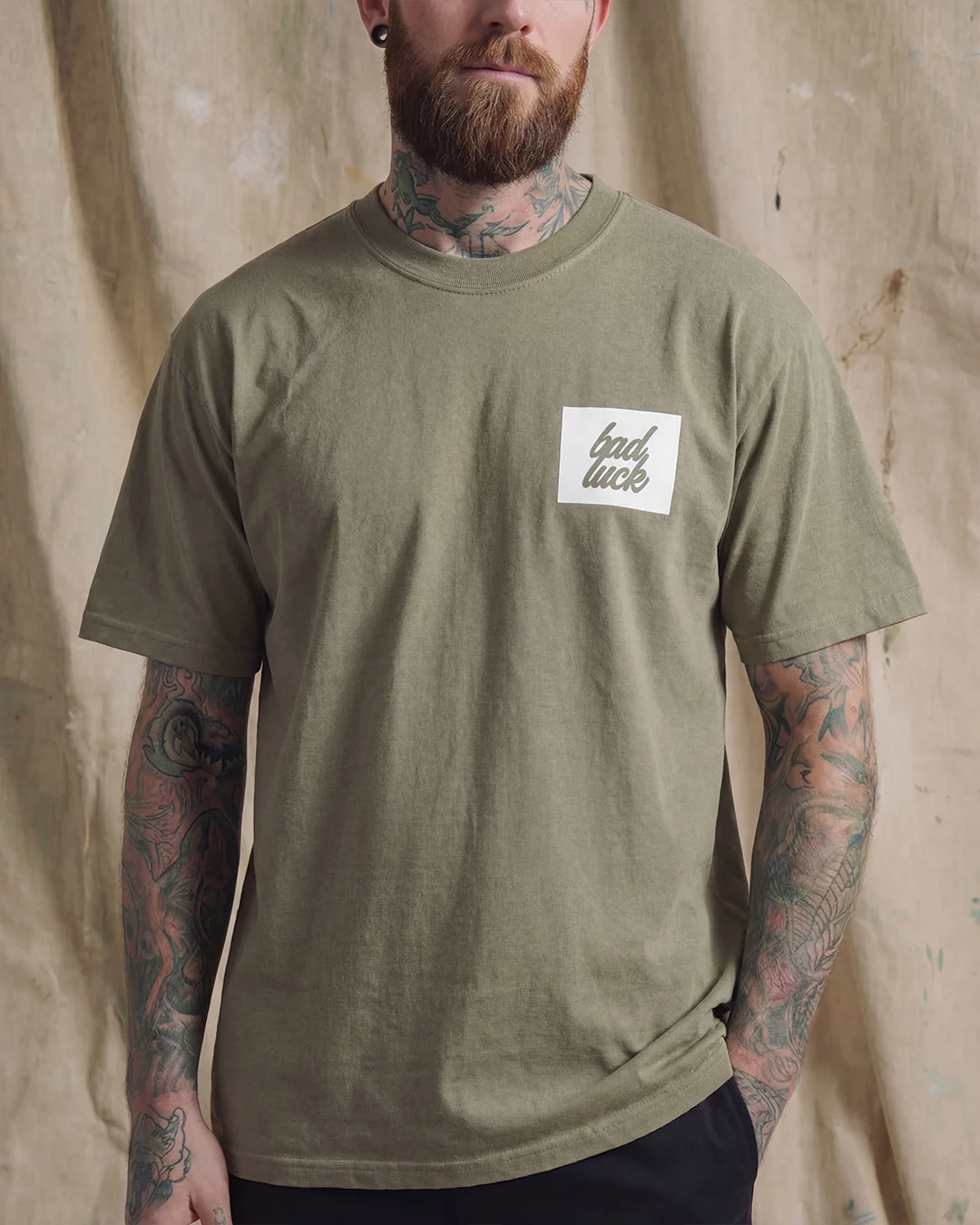 Bad Luck White Print Ultra Heavy Tee Faded Eucalyptus - Image 4