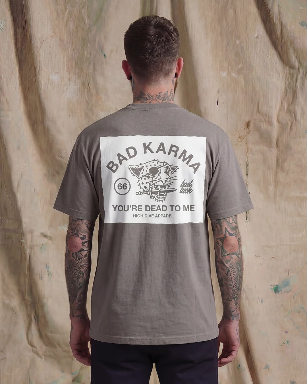 Bad Luck White Print Ultra Heavy Tee Faded Grey - Image 3