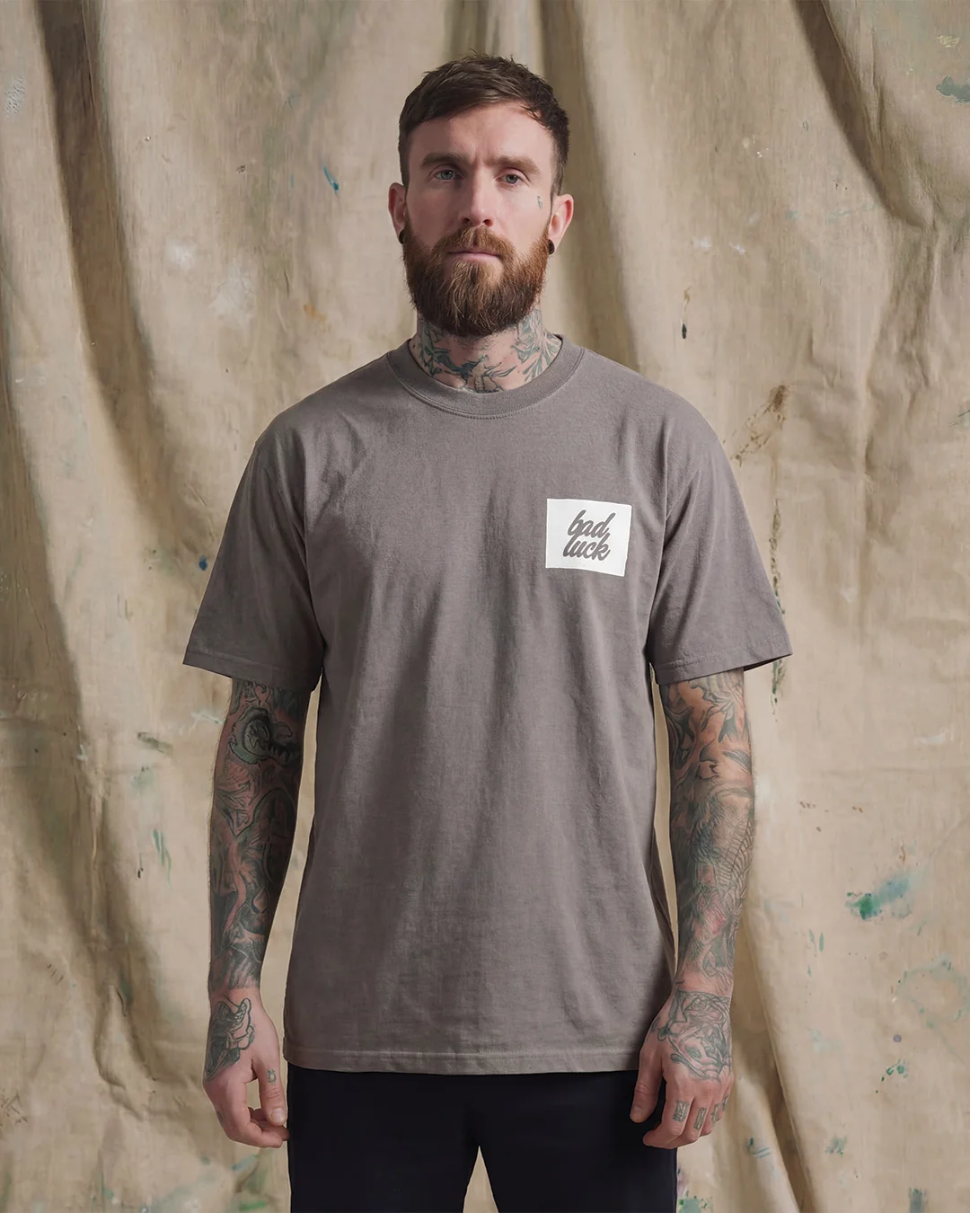 Bad Luck White Print Ultra Heavy Tee Faded Grey - Image 4
