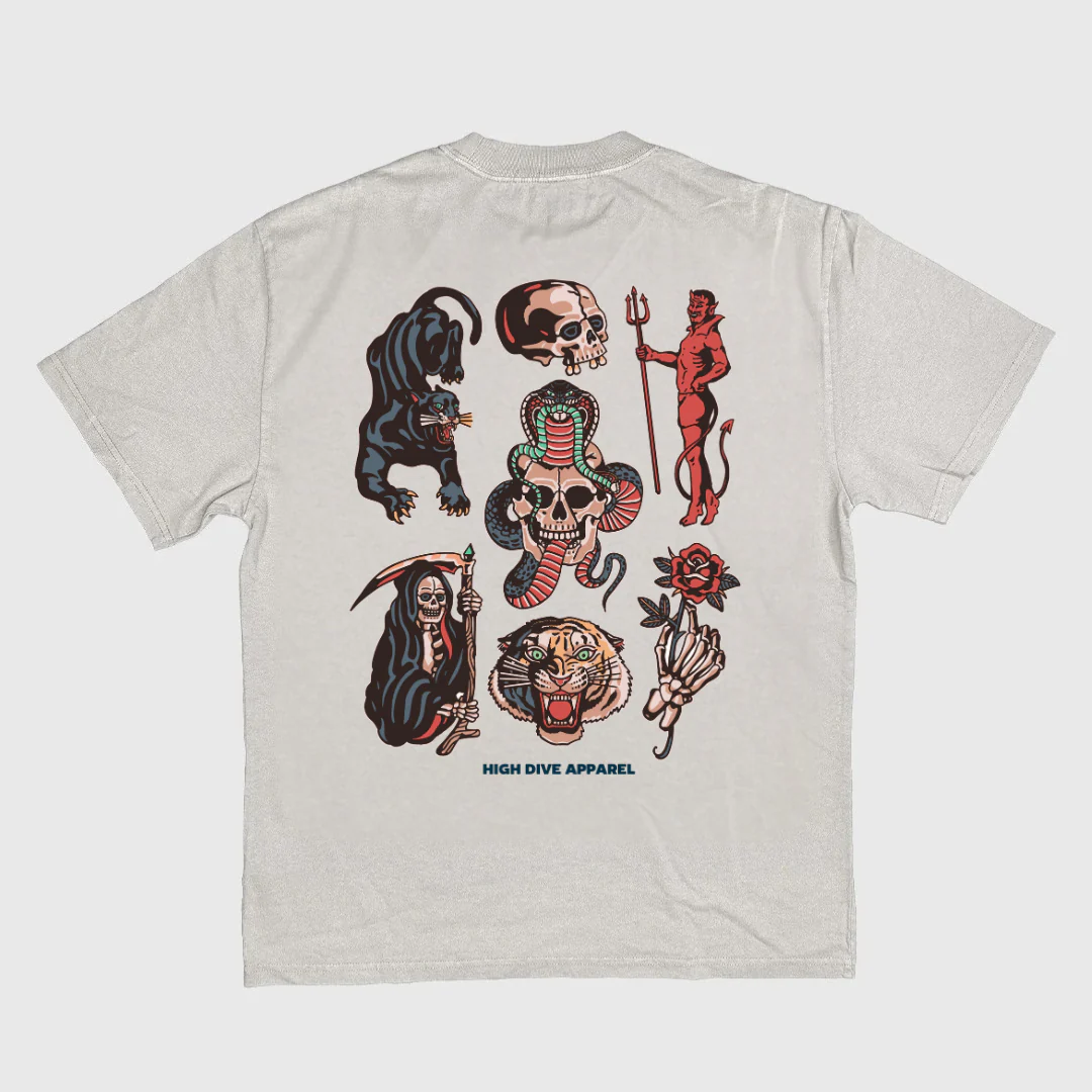 Devil Flash Heavy Tee Faded Bone