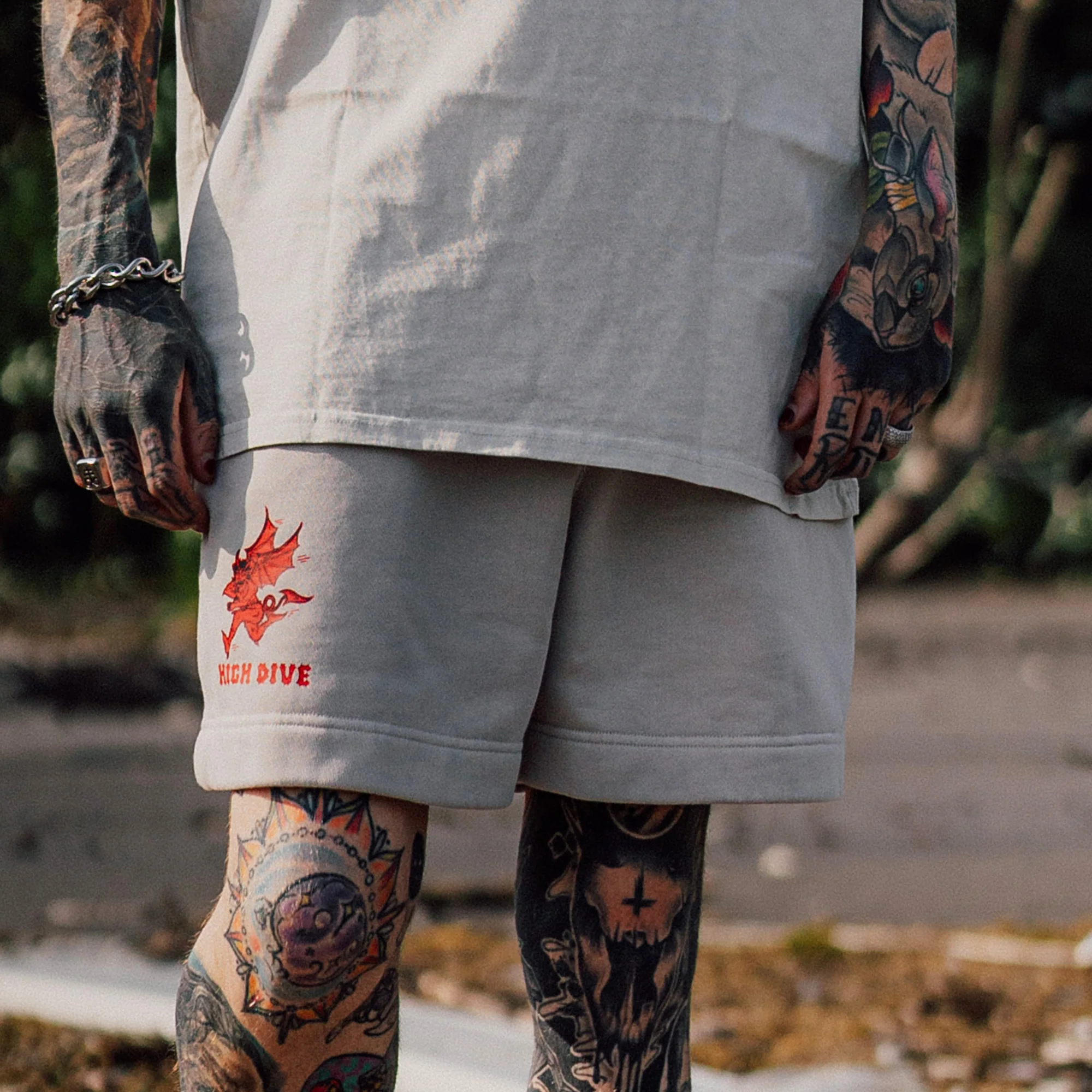 Demon Faded Bone Relax Track Shorts - Image 2
