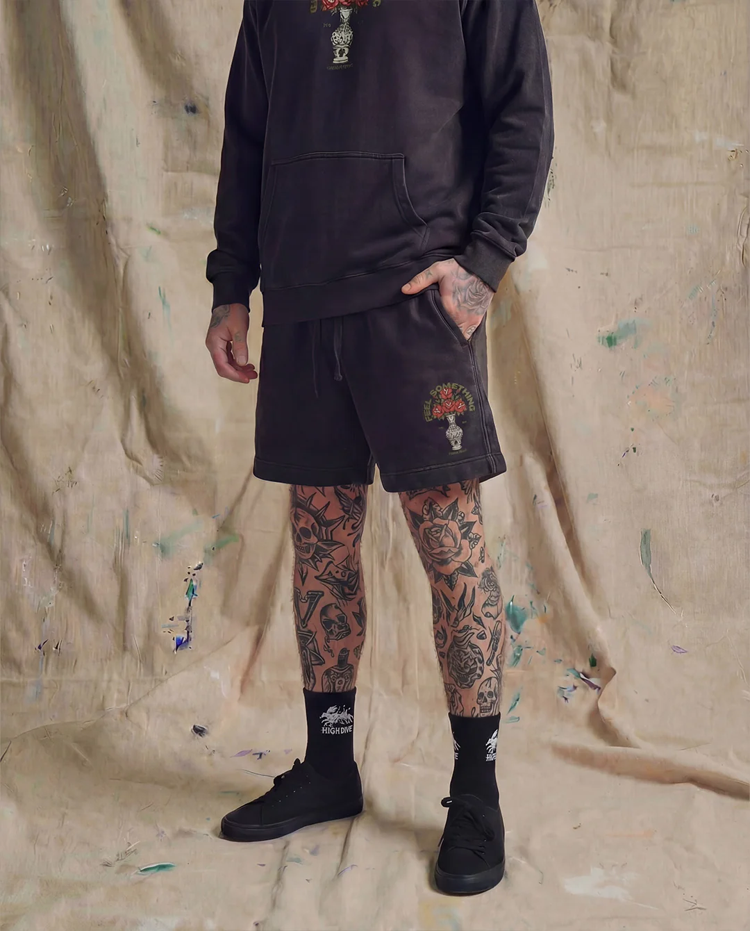 Feel Something Faded Black Relax Track Shorts - Image 2