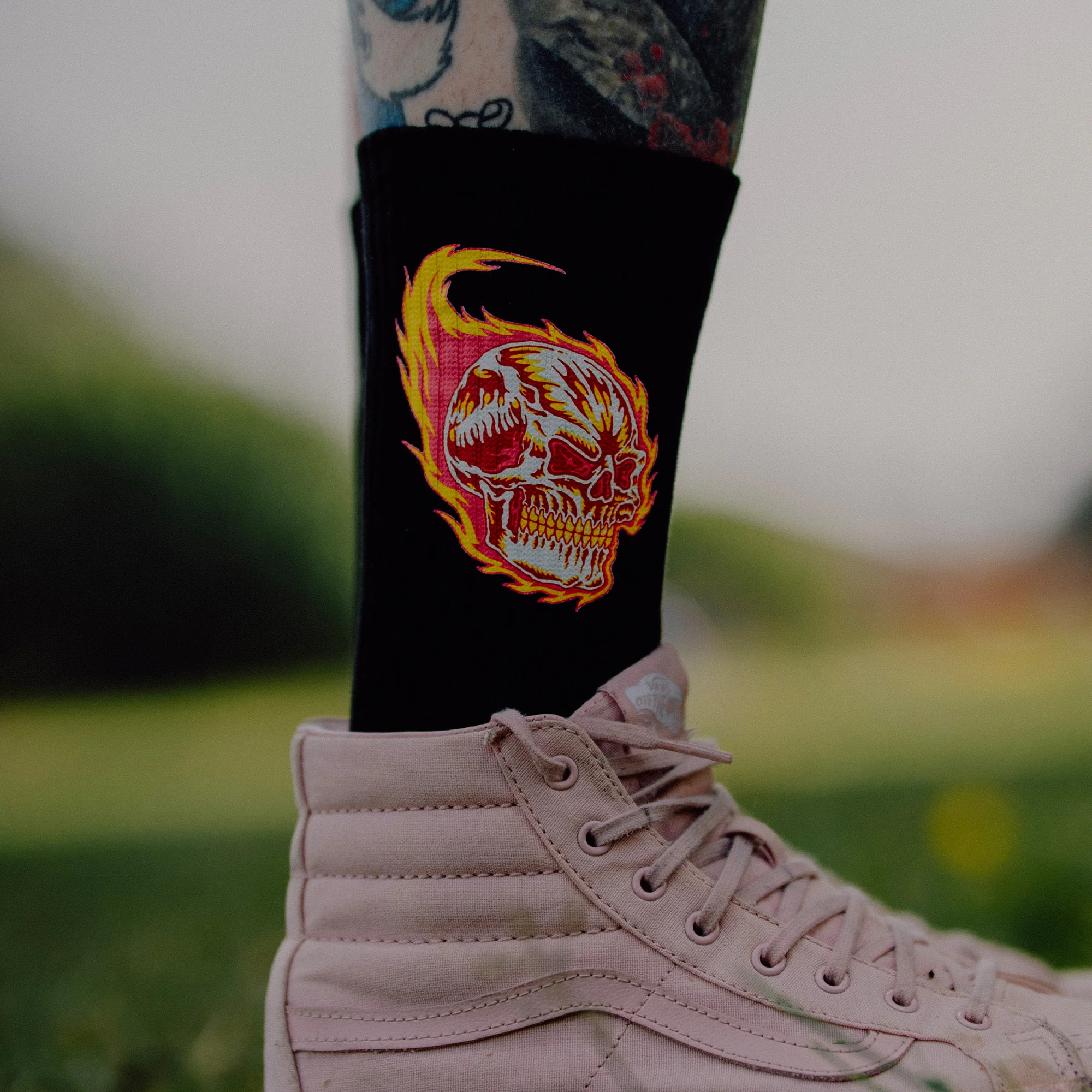 Flaming Skull Black Socks