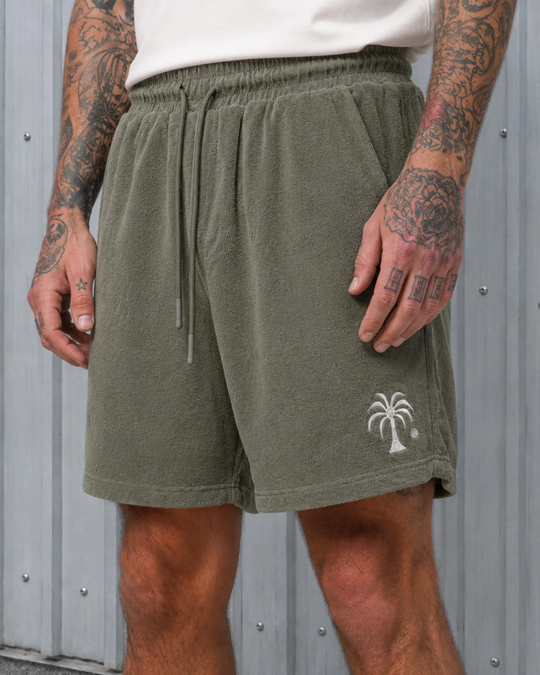 Khaki Green Palm Towel Shorts - Image 2