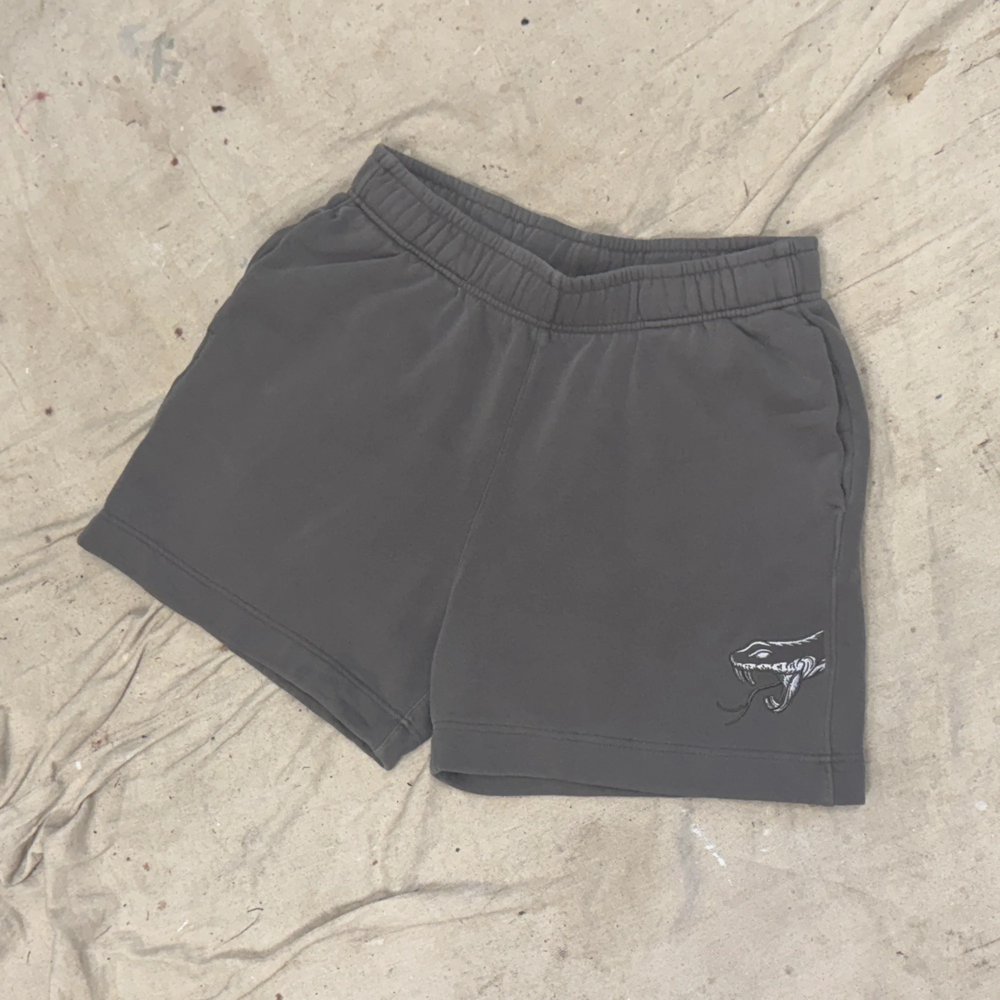 Snake Embroidered Faded Relax Track Shorts