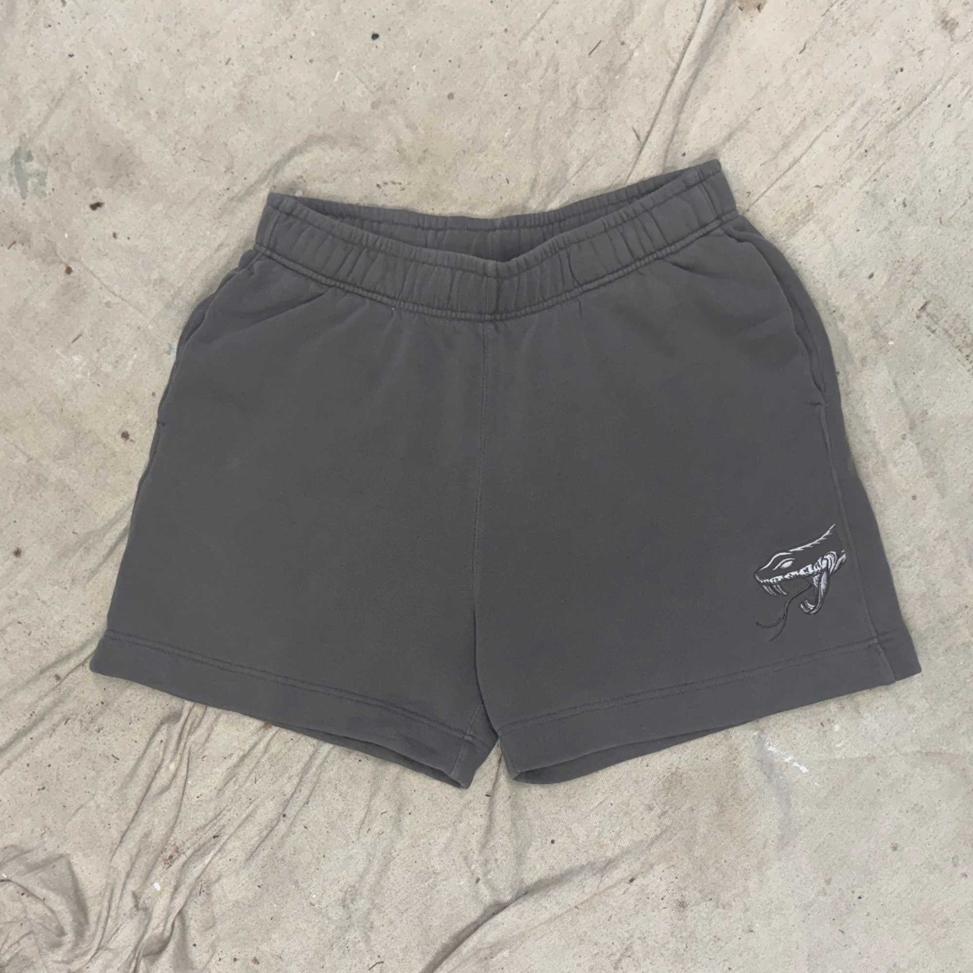 Snake Embroidered Faded Relax Track Shorts - Image 6