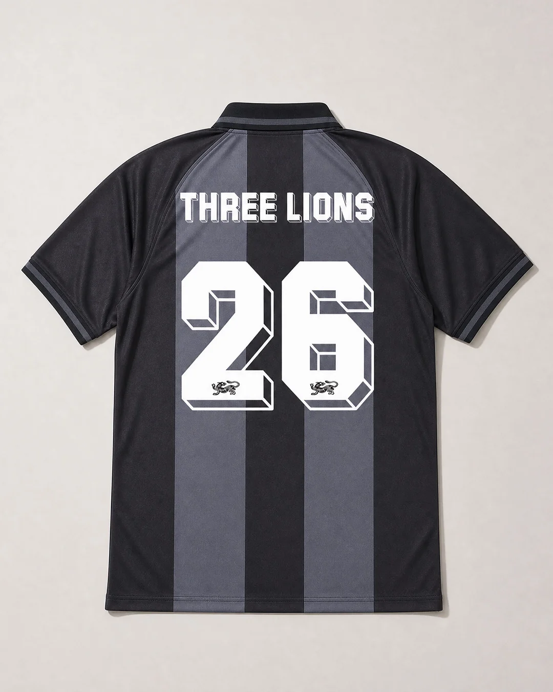 Three Lions Grey Striped Football Tee Limited Edition - Image 2